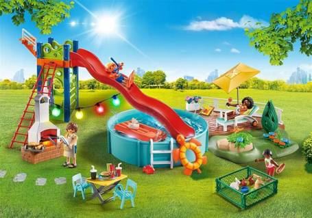 PLAYMOBIL City Life 70987 Przyjęcie przy basenie ze zjeżdżalnią