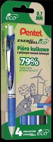 Pióro kulk. EnerGel czarny niebieski 4 szt PENTEL