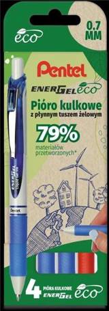 Pióro kulk. EnerGel czerwony niebieski 4szt PENTEL