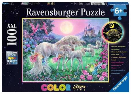 Puzzle 100 świecące - Jednorożce w blasku księżyca