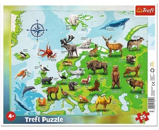 Puzzle ramkowe 25 Mapa Europy ze zwierzętami TREFL