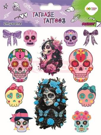 Tatuaże zmywalne Pink skulls HAPPY COLOR