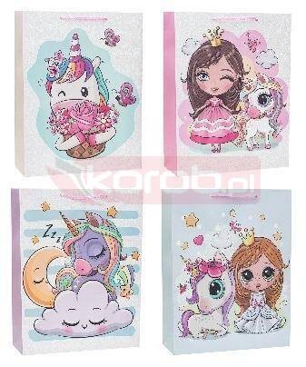 Torebka z brokatem Unicorn 26x32x10cm mix ROZETTE